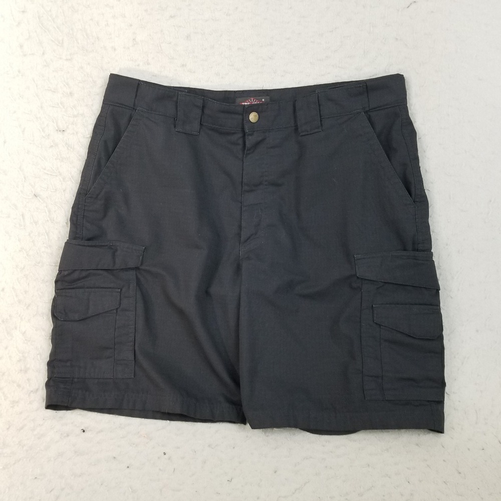 TRU-SPEC Cargo Shorts Men 38 Black Tactical Heavy Duty Canvas Stretch Waistband
